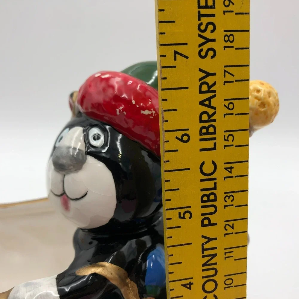 WCL Black Cat Sleigh Sled VINTAGE CHRISTMAS Winter CERAMIC BOWL PLANTER